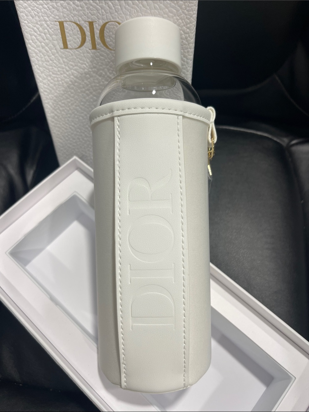Dior White Embossed Leather Bottle Carrier